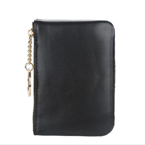 Women's Vegan Leather Zip Change Coin Purse Card Wallet with Keychain Ring Gifts - Picture 2 of 5